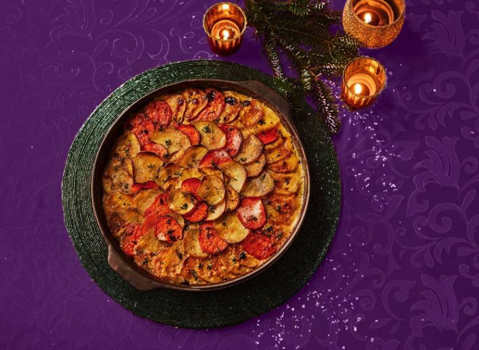Aardappelgratin met twee kleuren aardappel